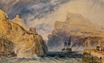 風景 Painting - ボスキャッスル コーンウォール ロマンチックな風景 ジョセフ マロード ウィリアム ターナー山
